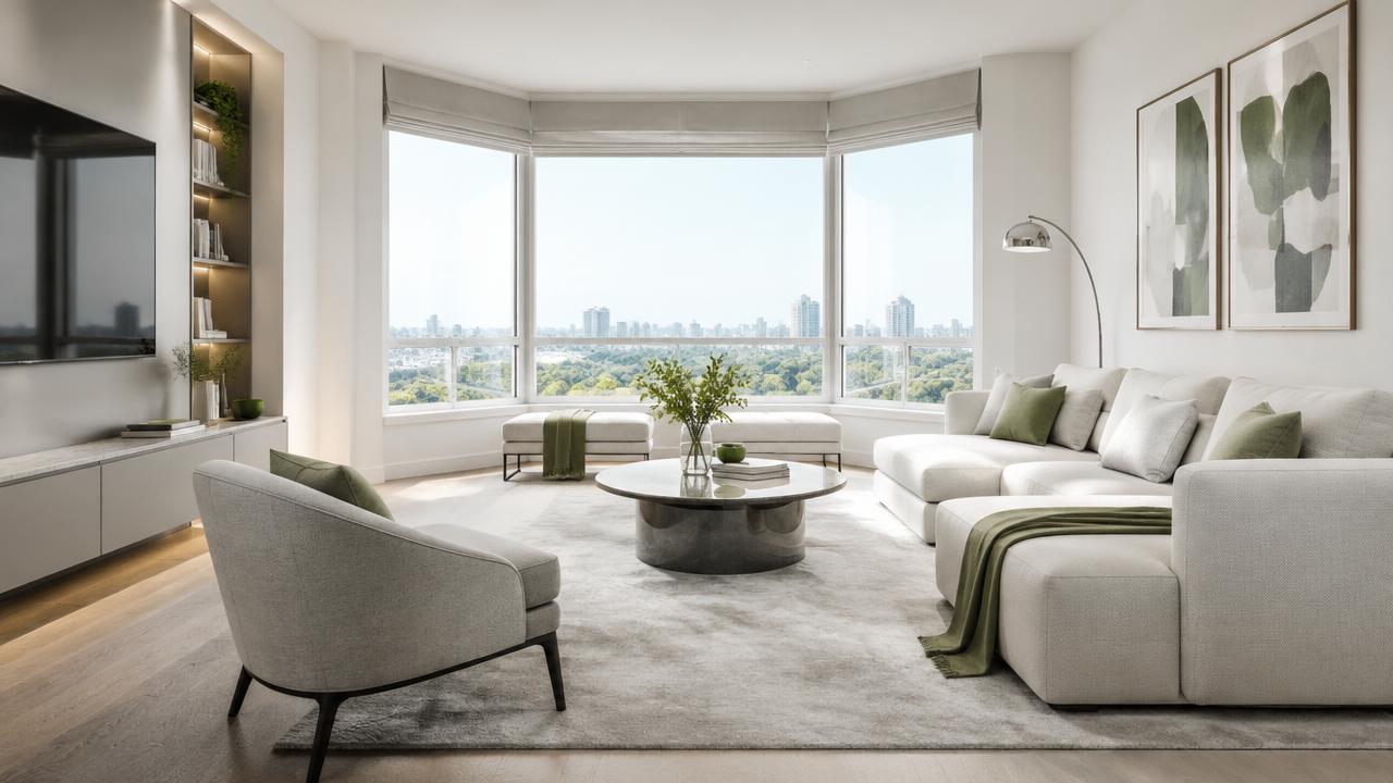 Rendu 3D d'un salon d'appartement lumineux conçu par Digitaloa