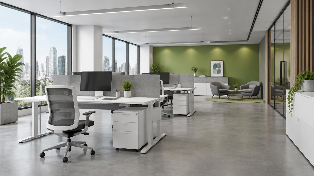Rendu 3D d'un bureau moderne aménagé par Digitaloa